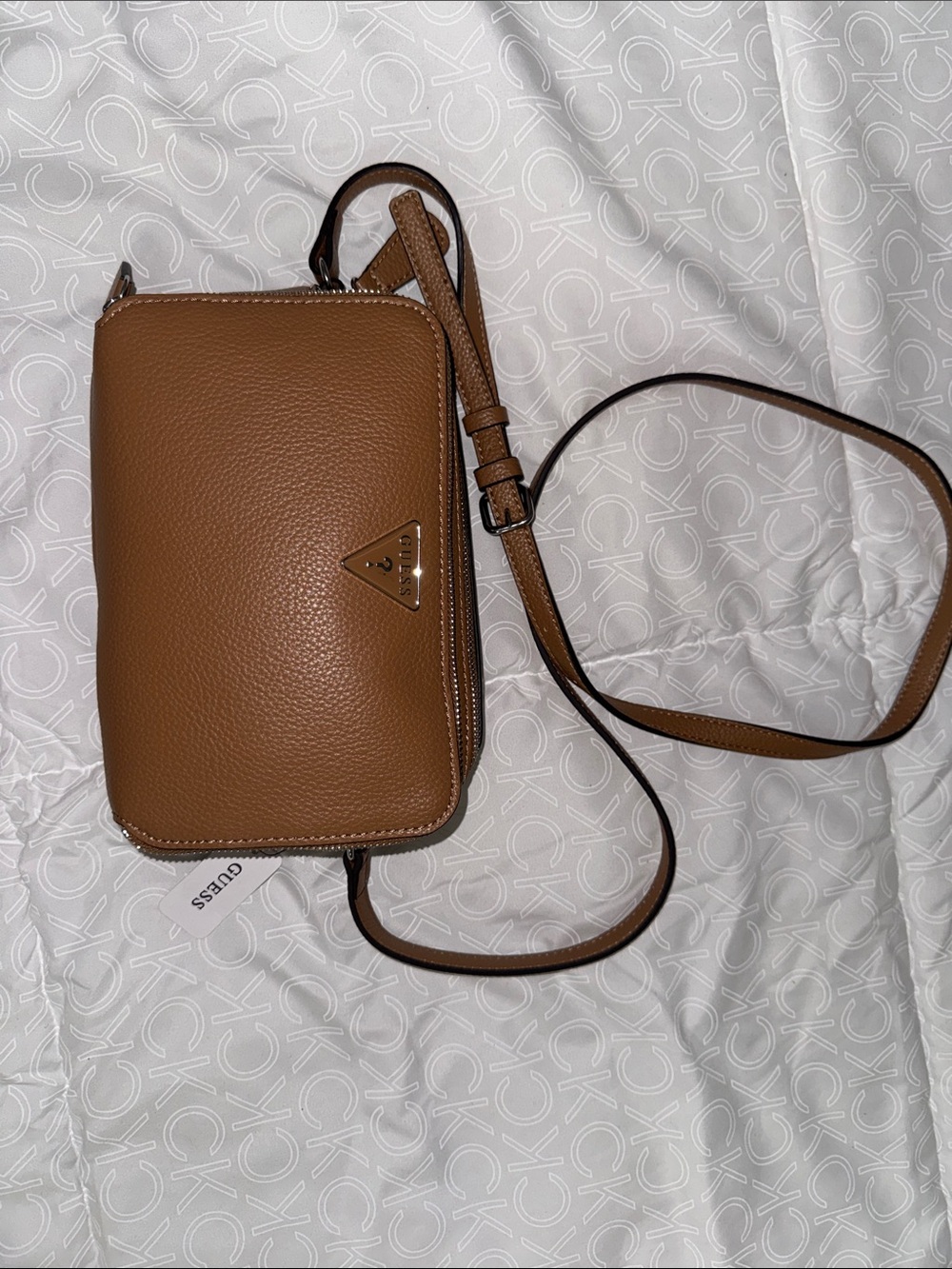 GUESS Cognac Pebbled Leather Crossbody Camera Bag
